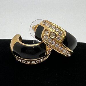 Swarovski Crystal Black Enamel Semi Hoop Earrings